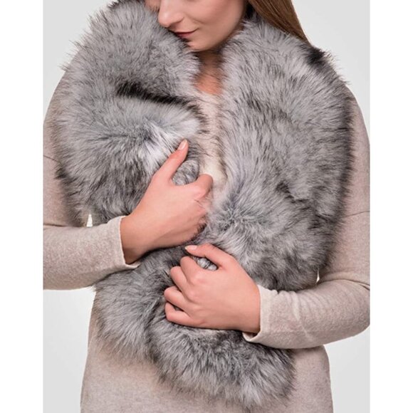 Luxury Silver Fox Real Look Faux Fur Scarf Neck Warmer Fur Collar Shawl Wrap - Picture 2 of 6
